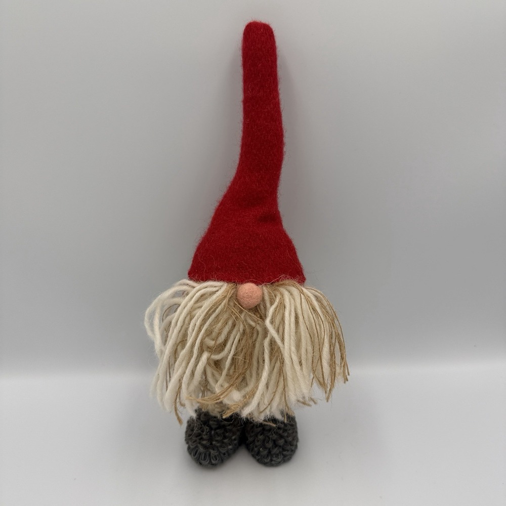 Christmas Gnome Tomte Nisse 11" Red Felt Hat Yarn Beard Nordic Holiday Figurine